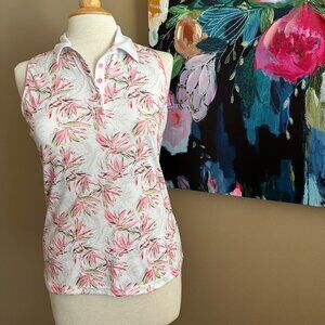 PGA Tour Golf Sleeveless Shirt Pink Floral Tropical Size Small
